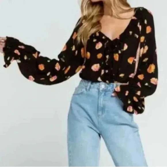 NWT Free People Intametly Poppy Printed Bodysuit Black Combo - Picture 12 of 12